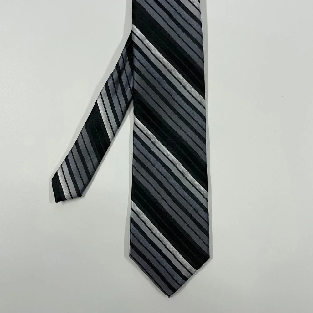 Unbranded Black Grey Striped Woven Formal Necktie Mens OS